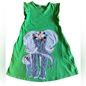 MINI BODEN Elephant Appliqué Green Dress 7-8 Yrs Pockets Whimsy Novelty Playful
